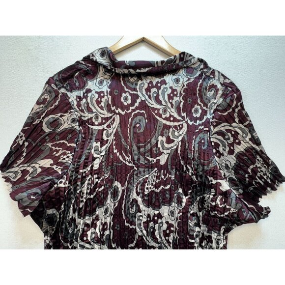 Lane Bryant Womens Crinkle Button Up Shirt Plus Size 26/28 Burgundy Gray Paisley - Picture 9 of 10